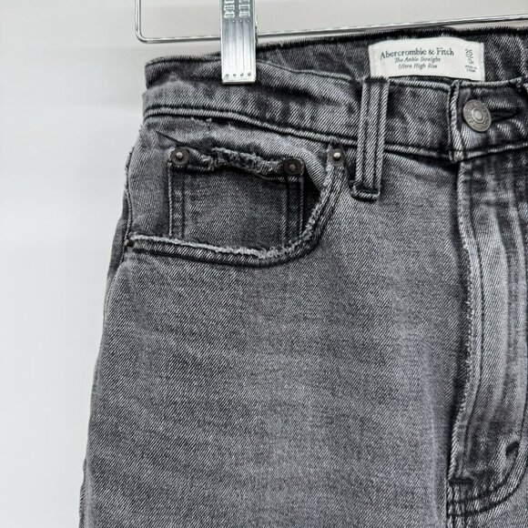 Abercrombie & Fitch The Ankle Straight Ultra High Rise Black Split Raw Hem Sz 25 - Picture 4 of 11